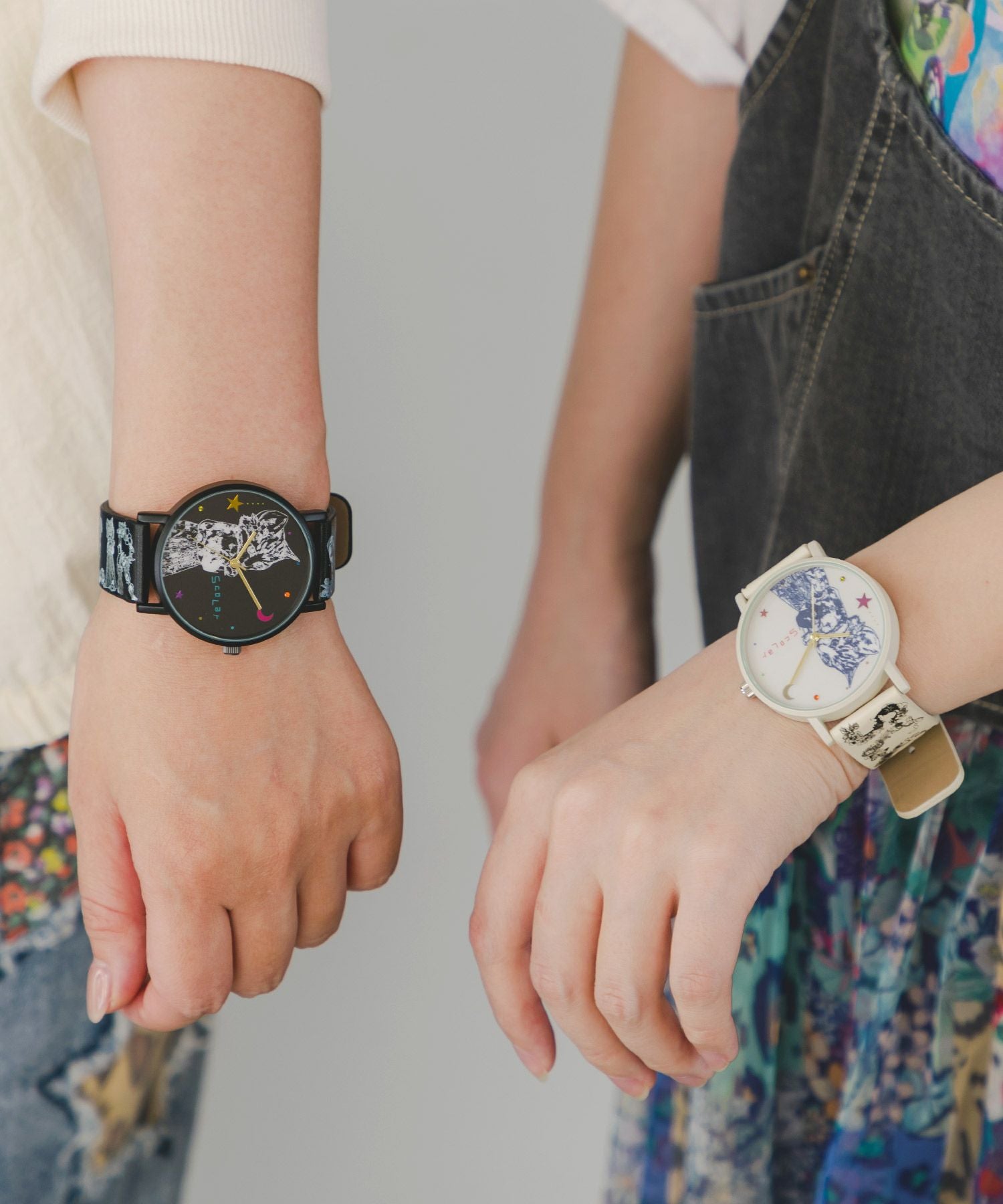 SJ-022：ネコとSCOLARロゴ 総柄腕時計の通販-ScoLar