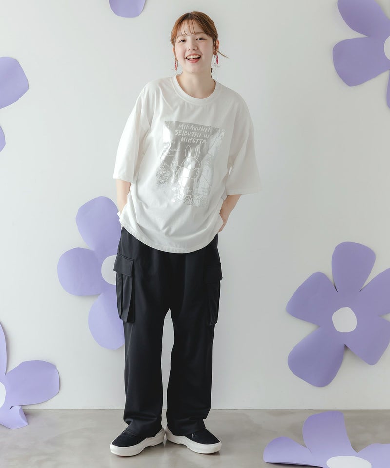 くいしんぼうバーガー柄 リラックスサルエルパンツ-3