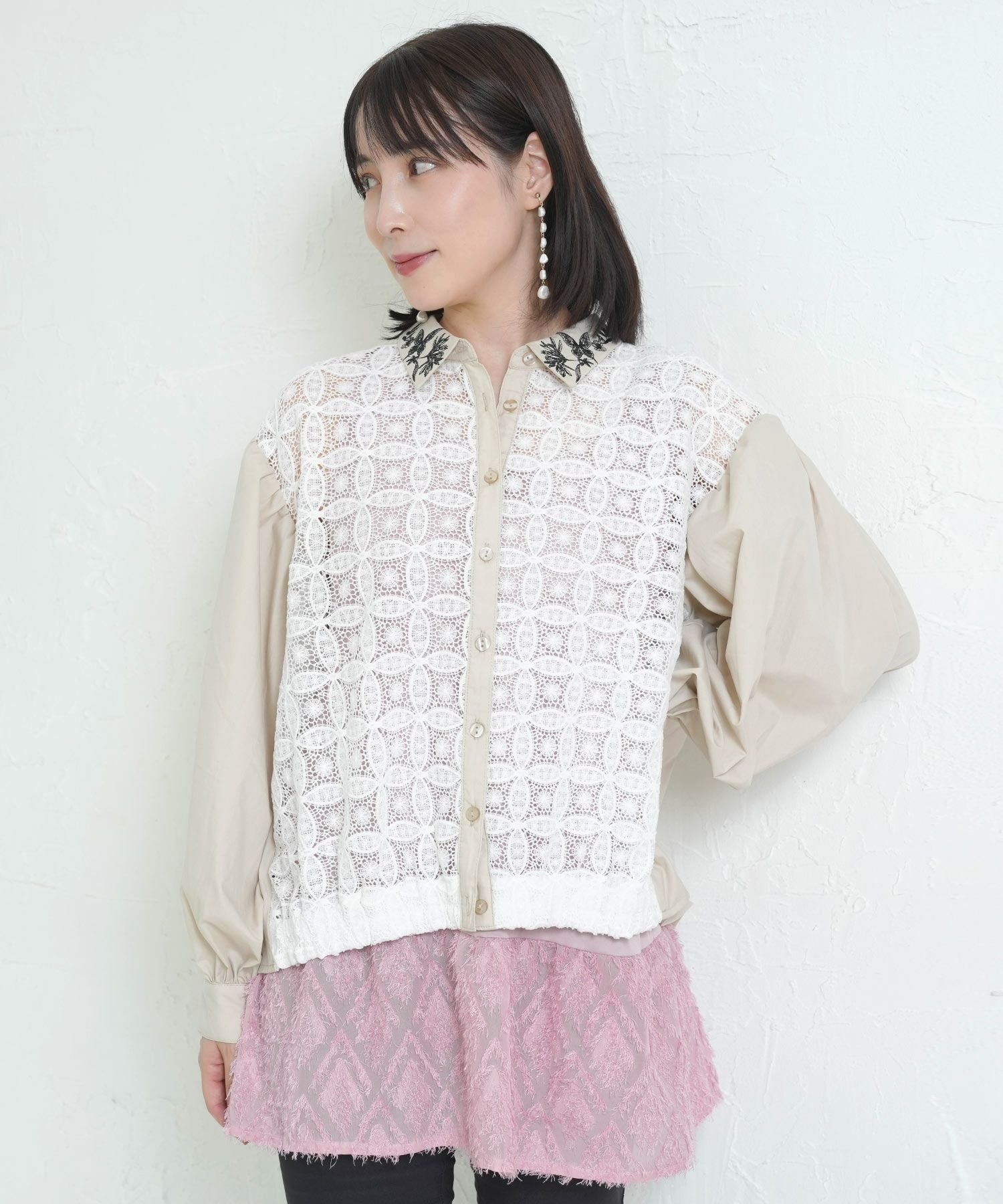 153649：ネコ花柄切替シャツの通販-ScoLar