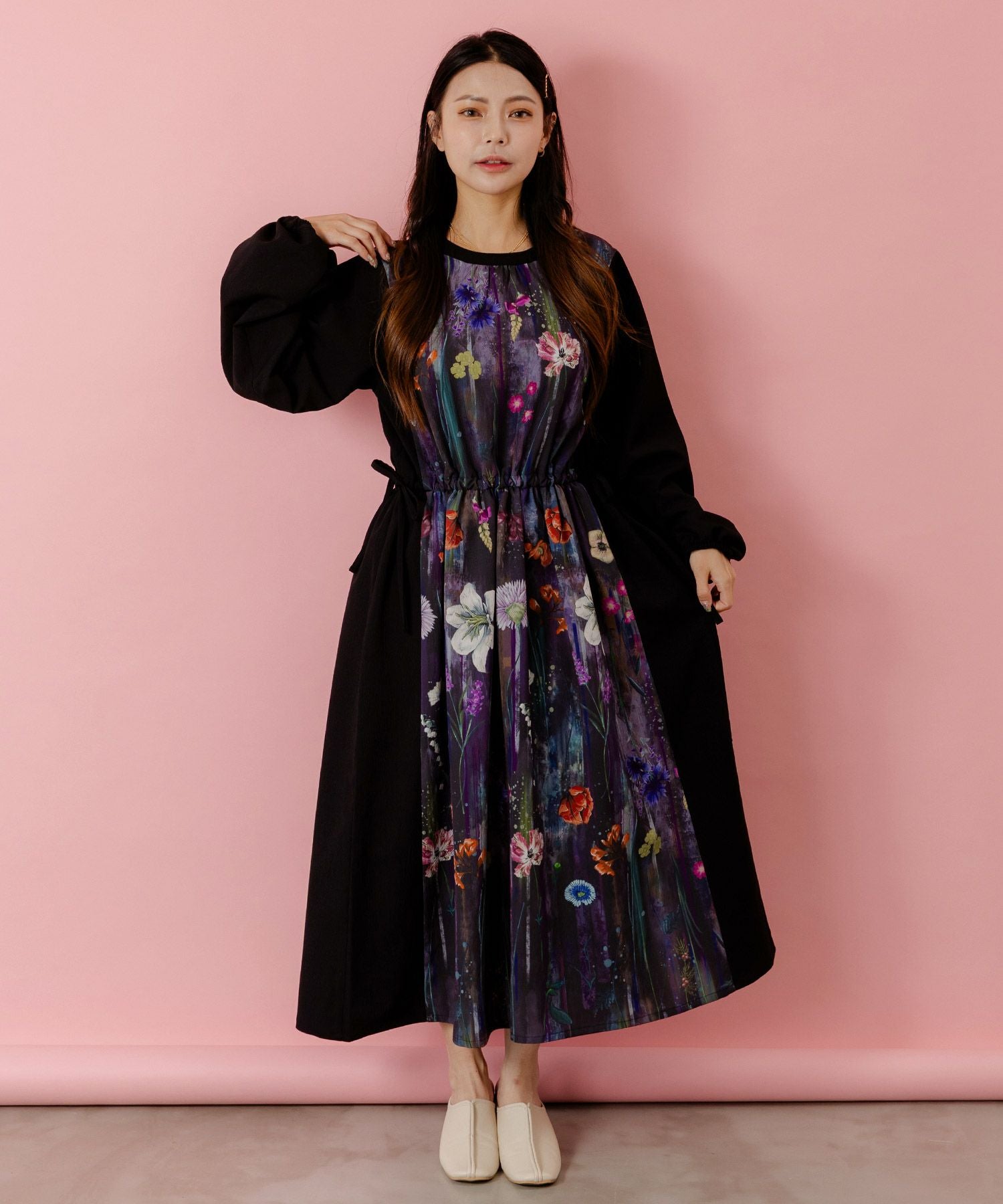 553214：花柄アート切替ワンピースの通販-ScoLar