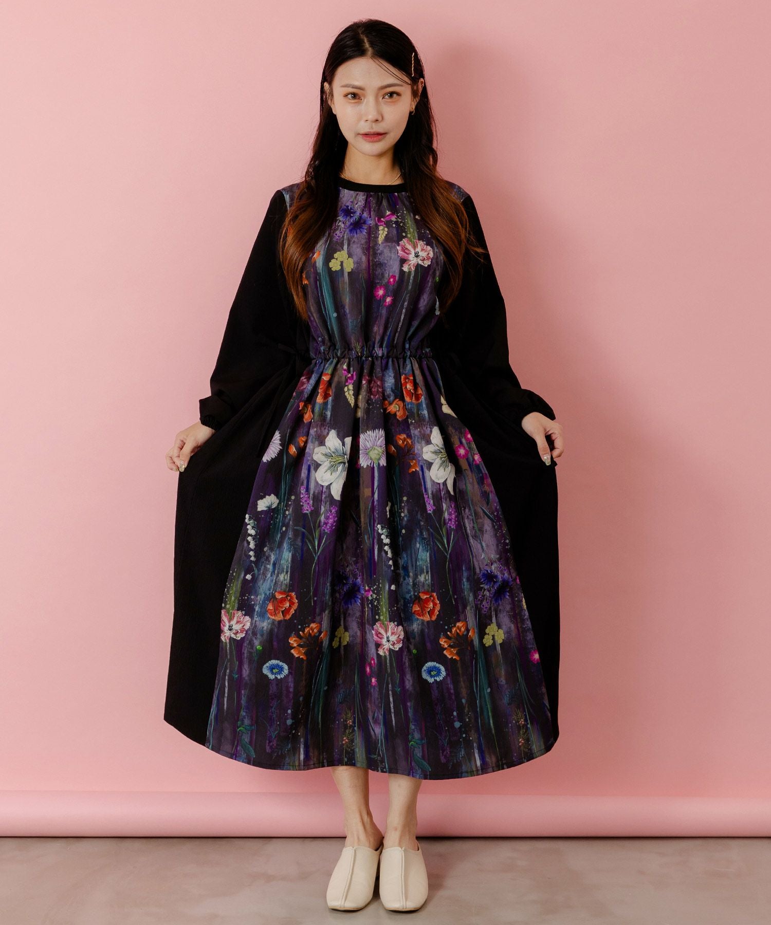 553214：花柄アート切替ワンピースの通販-ScoLar