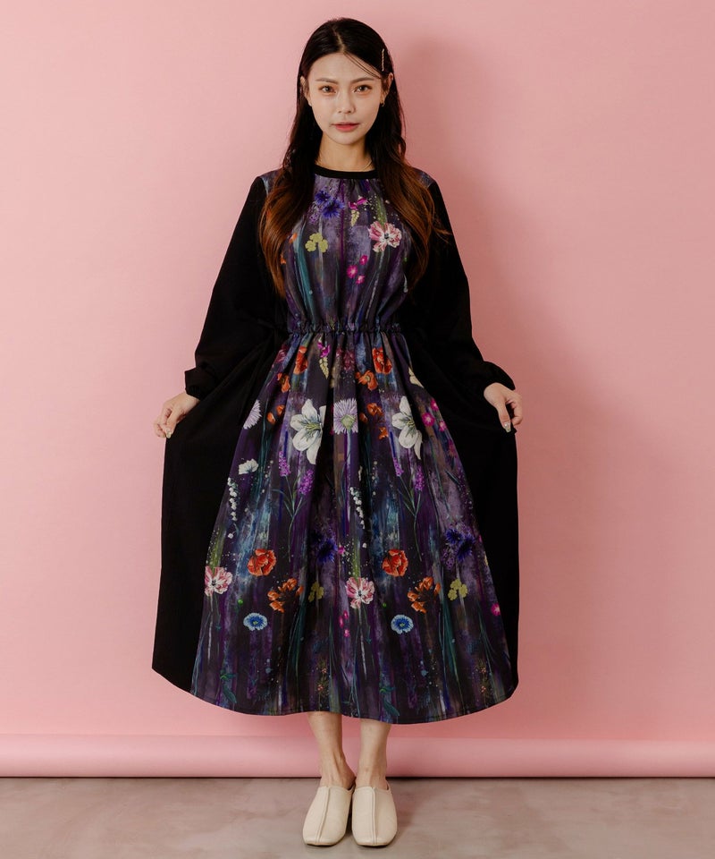 花柄アート切替ワンピース-2