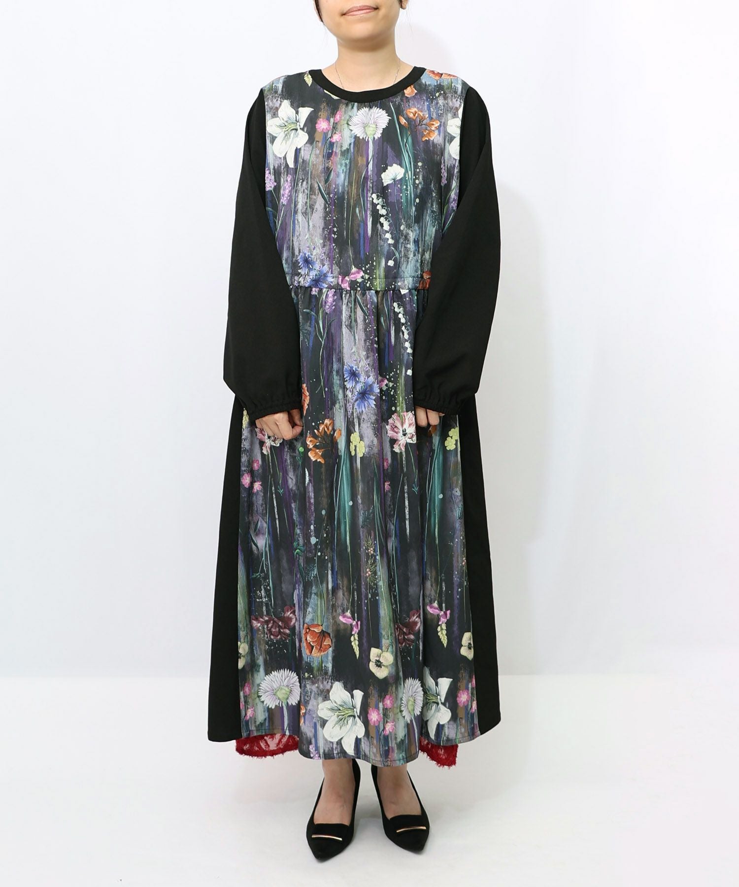 553214：花柄アート切替ワンピースの通販-ScoLar