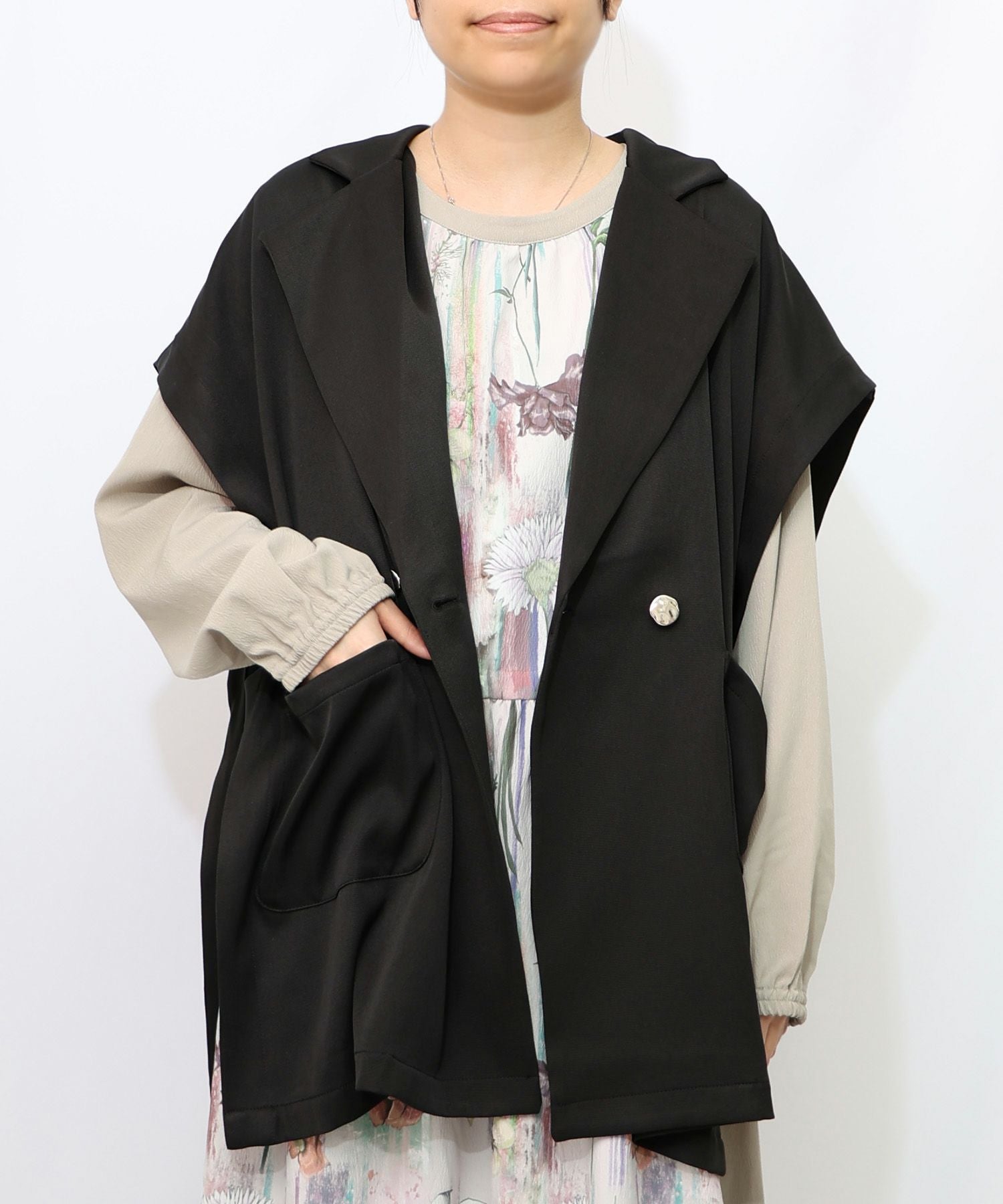 553210：リボン刺繍テーラードジレの通販-ScoLar