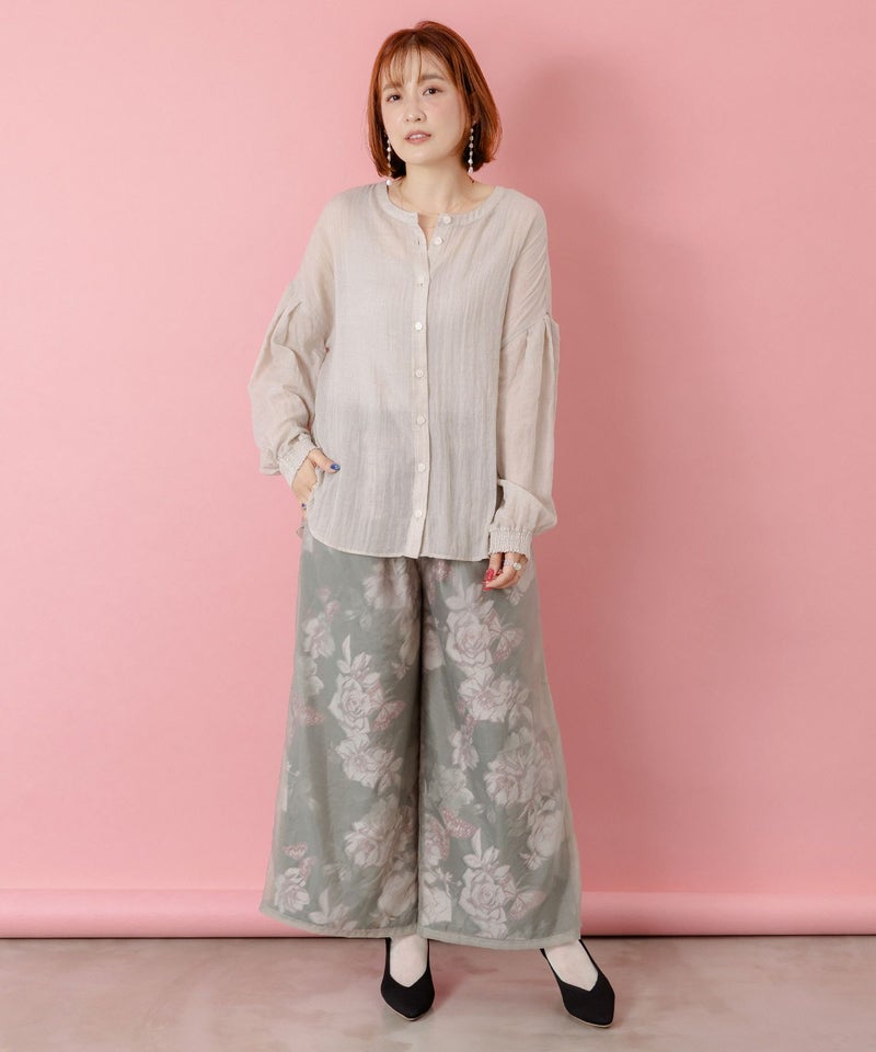 花柄ゴブラン織り風 シアー生地重ねパンツ-8