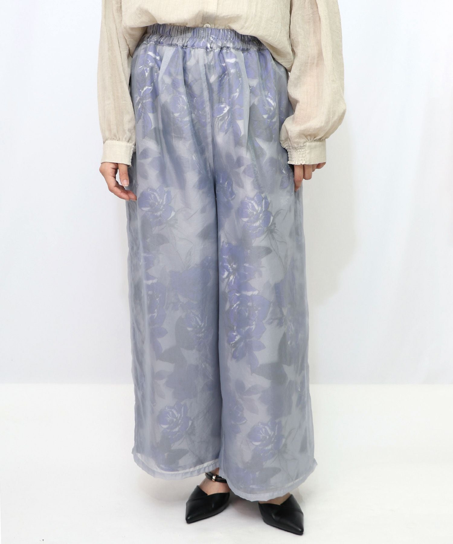 553209：花柄ゴブラン織り風 シアー生地重ねパンツの通販-ScoLar