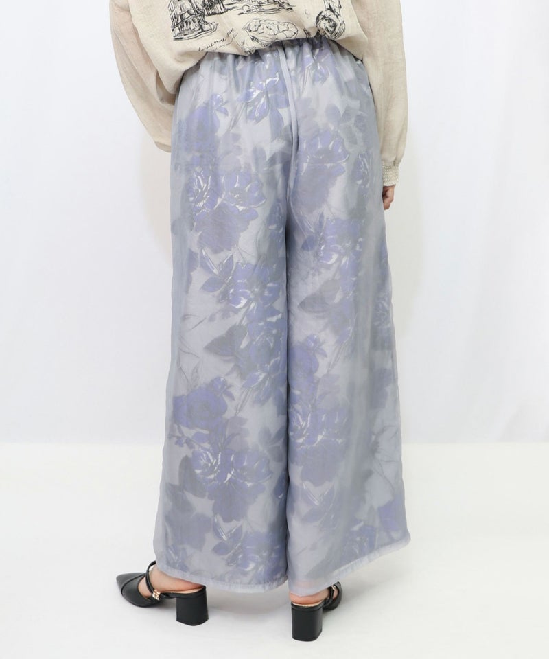 花柄ゴブラン織り風 シアー生地重ねパンツ-11