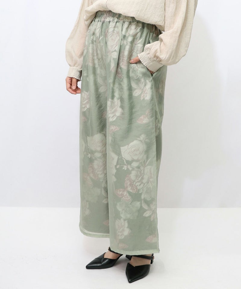 花柄ゴブラン織り風 シアー生地重ねパンツ-18