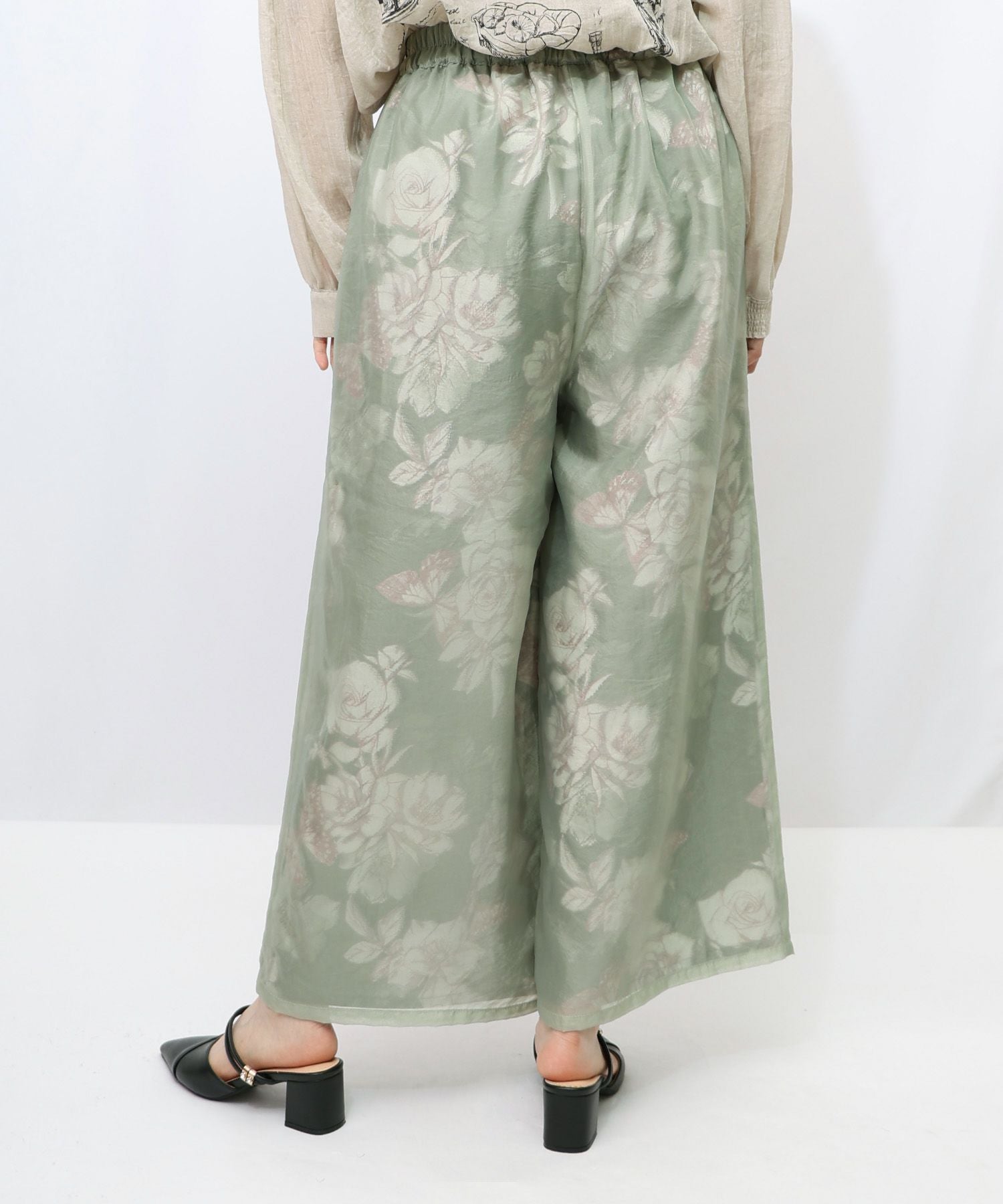 553209：花柄ゴブラン織り風 シアー生地重ねパンツの通販-ScoLar