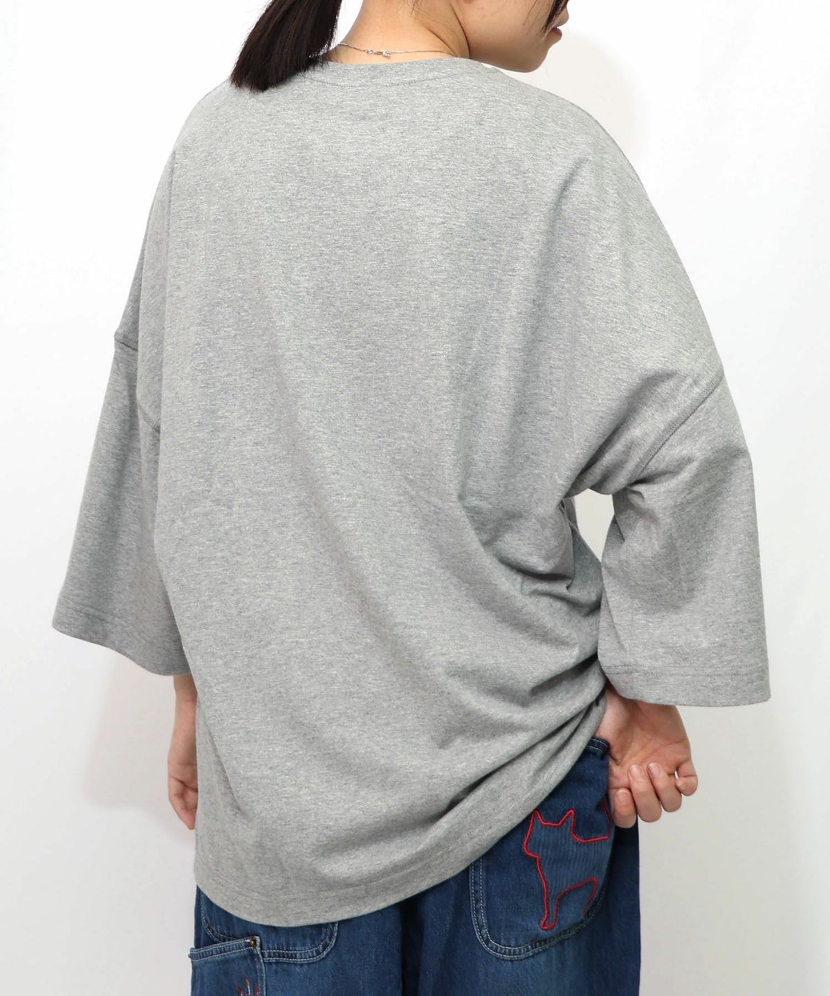 にゃんもろこしプリント 8分袖Tシャツ-14