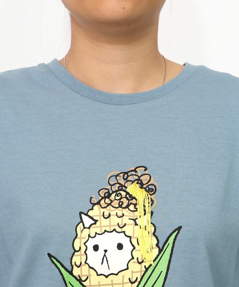 にゃんもろこしプリント 8分袖Tシャツ-24