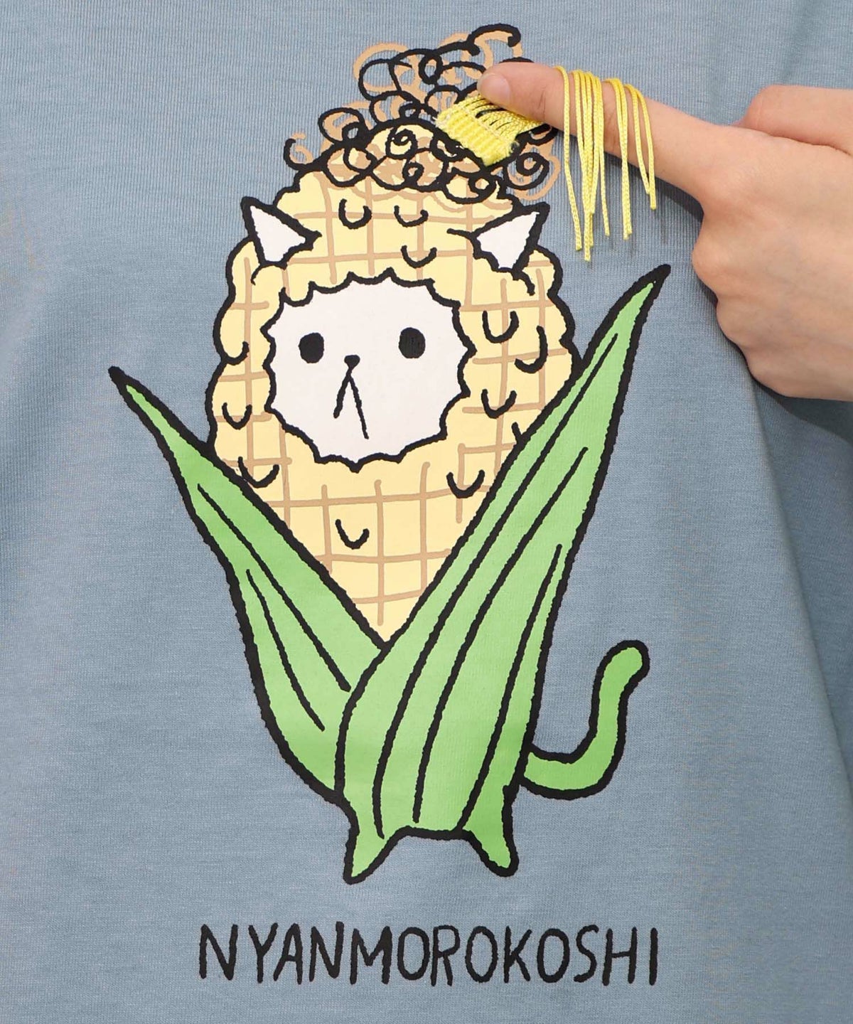 にゃんもろこしプリント 8分袖Tシャツ-27
