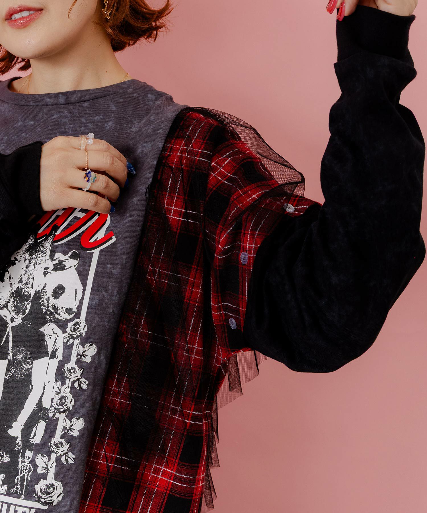 153633：ロックなアニマル柄 異素材切替2WAYロンTの通販-ScoLar