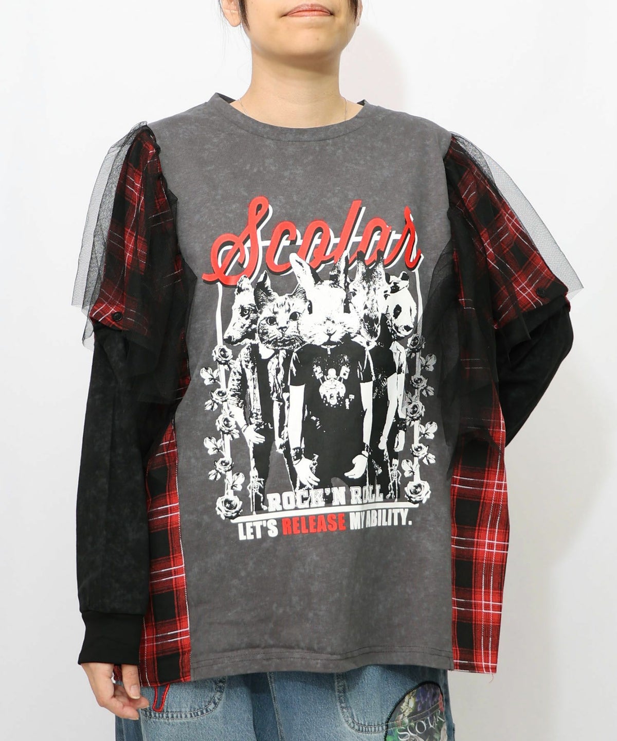 ロックなアニマル柄 異素材切替2WAYロンT-10