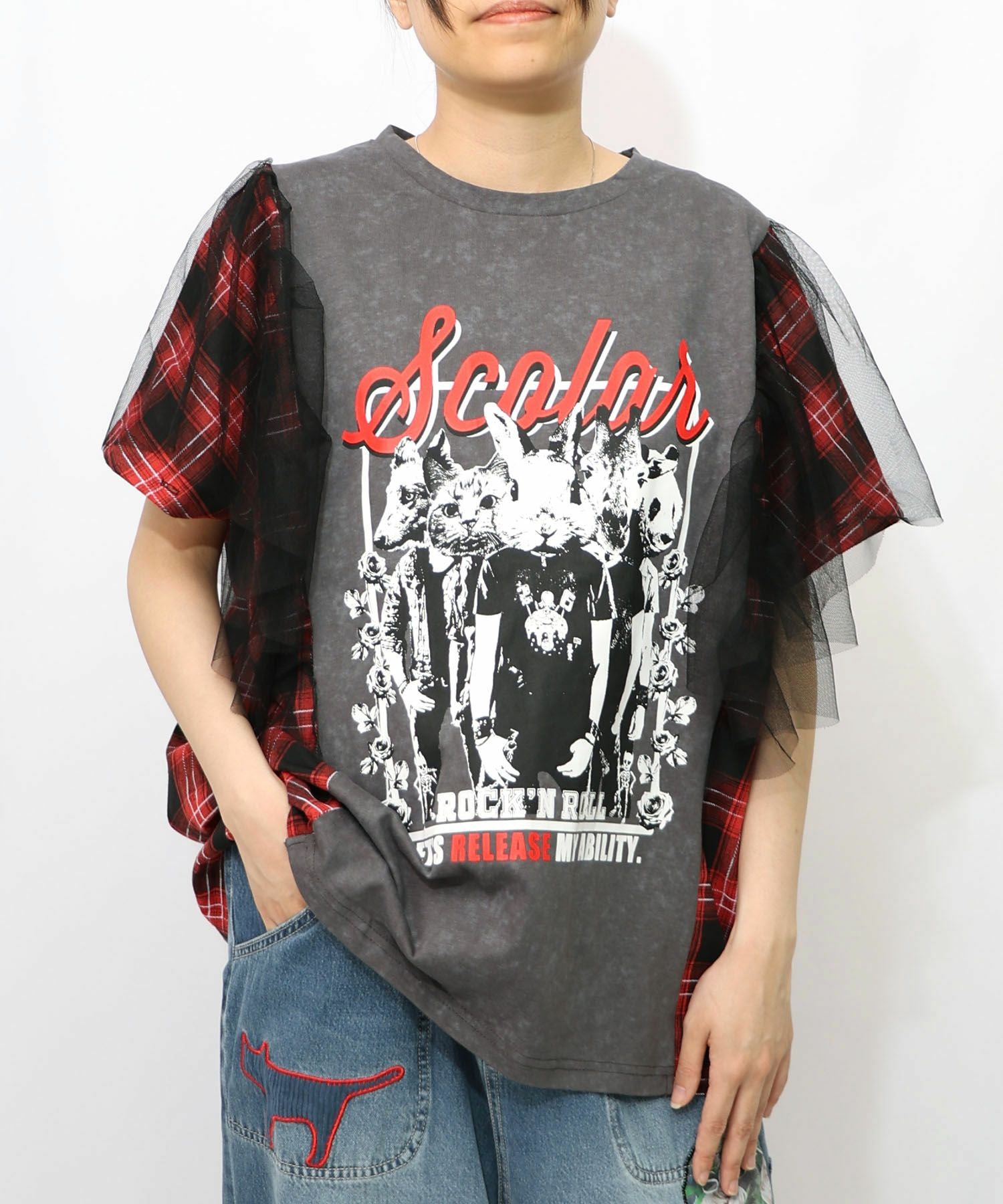 153633：ロックなアニマル柄 異素材切替2WAYロンTの通販-ScoLar