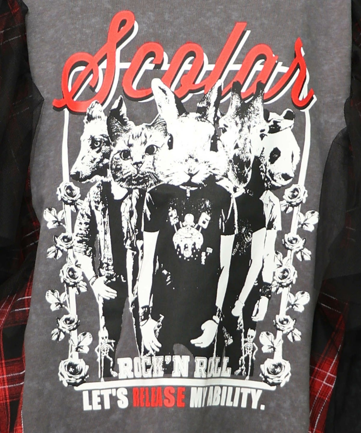 ロックなアニマル柄 異素材切替2WAYロンT-14