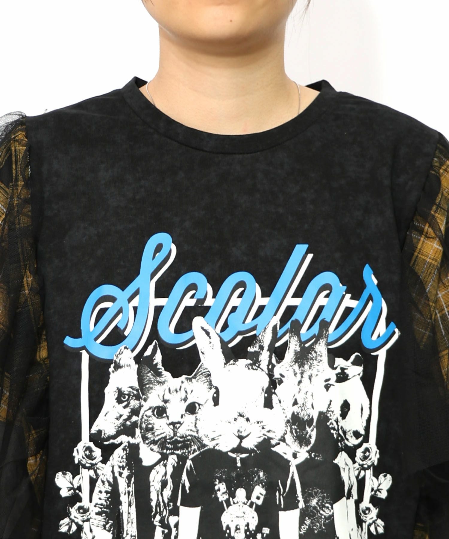 153633：ロックなアニマル柄 異素材切替2WAYロンTの通販-ScoLar