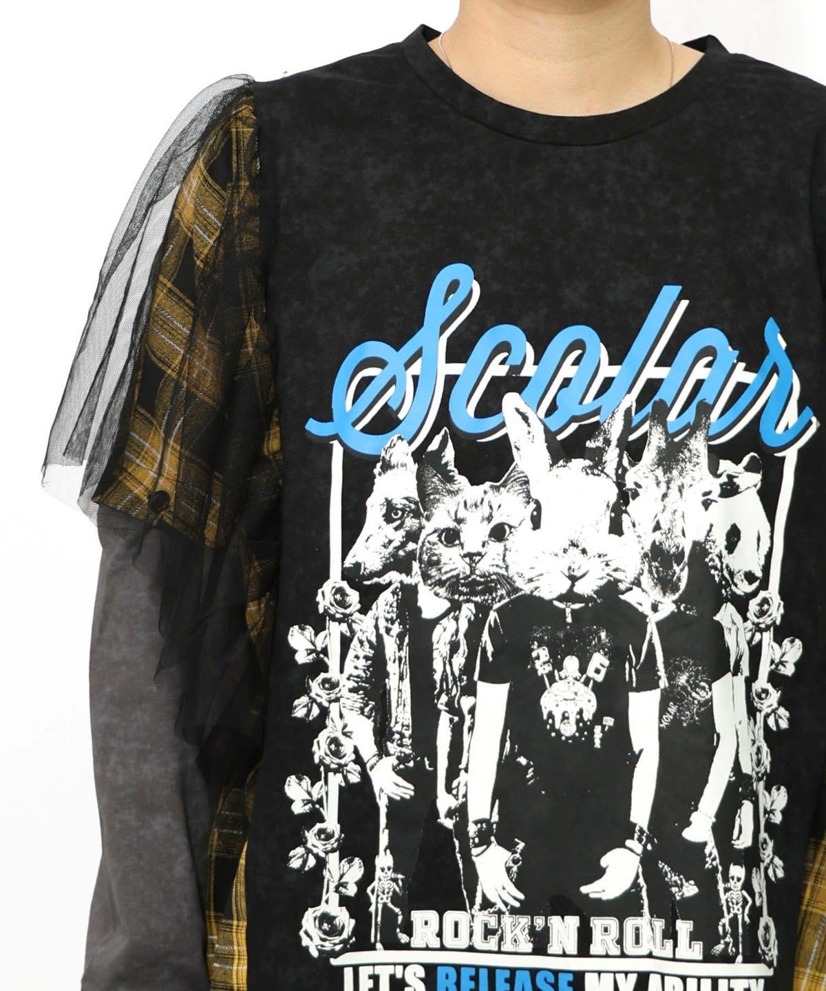 ロックなアニマル柄 異素材切替2WAYロンT-21