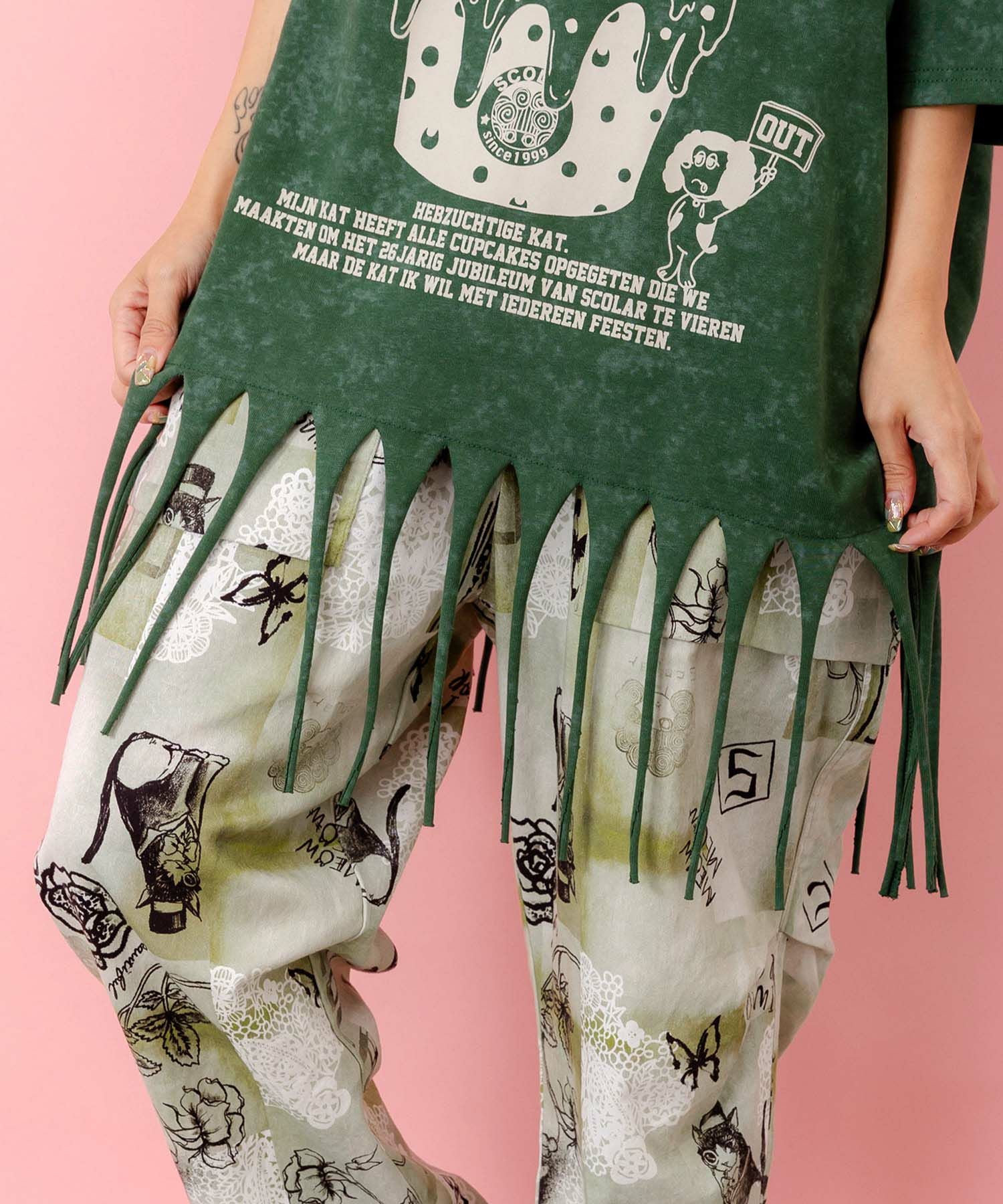 153632：26周年ケーキとネコちゃん柄 フリンジプルオーバーの通販-ScoLar