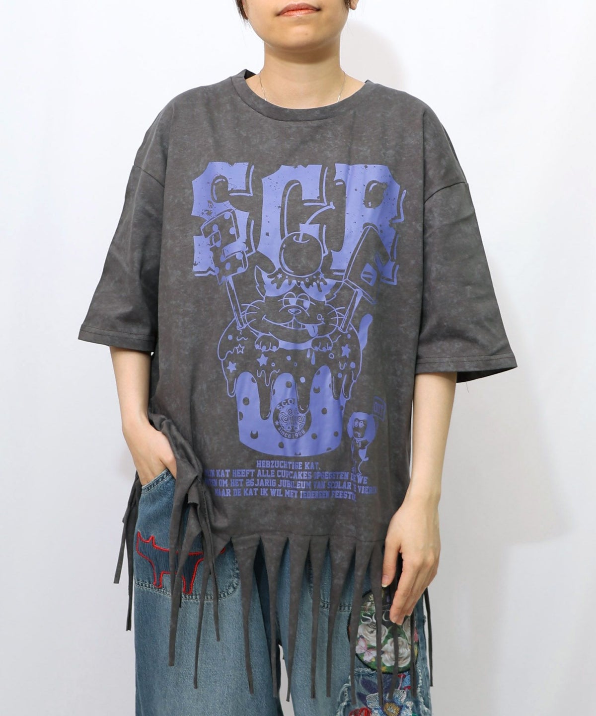 26周年ケーキとネコちゃん柄 フリンジプルオーバー-8