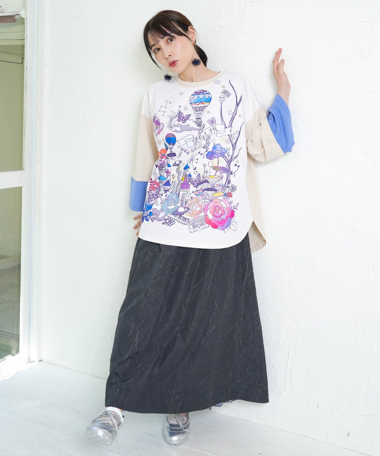 153628：メルヘンな街柄レイヤード風プルオーバーの通販-ScoLar