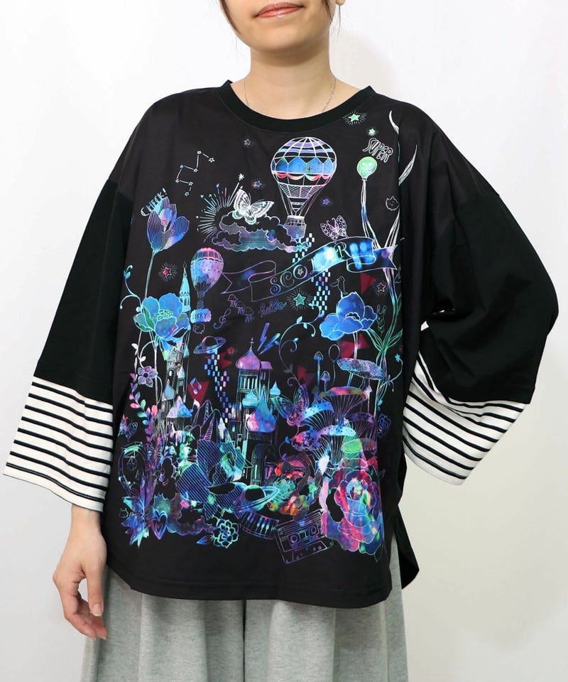 メルヘンな街柄レイヤード風プルオーバー-13