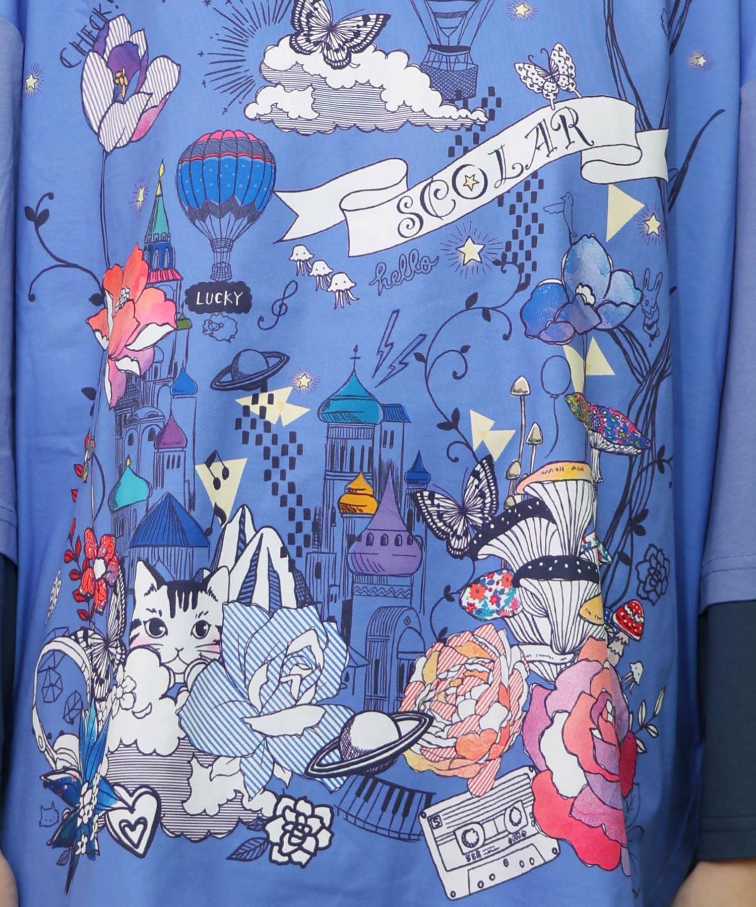 153628：メルヘンな街柄レイヤード風プルオーバーの通販-ScoLar