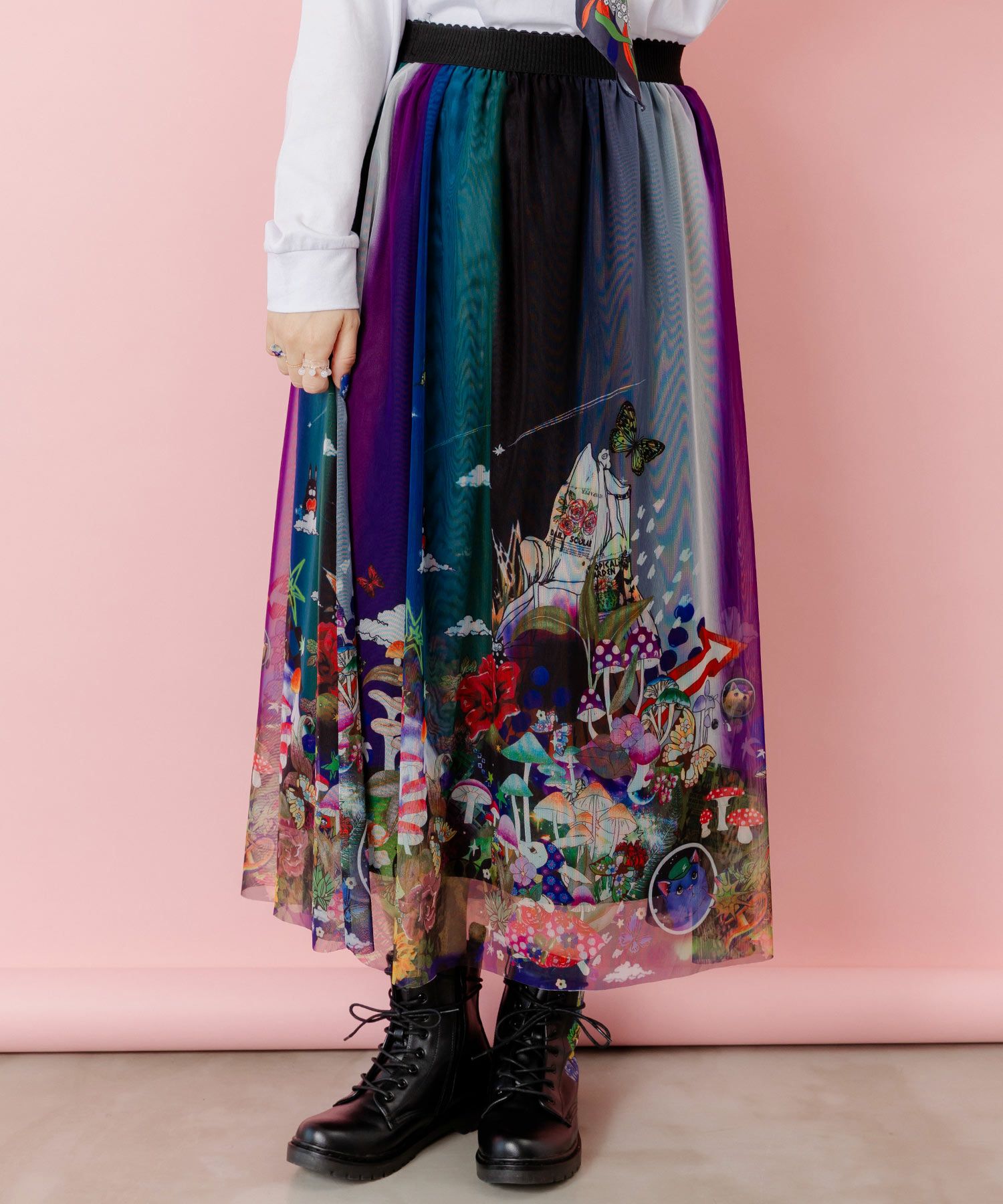 153627：キノコの惑星柄チュールスカートの通販-ScoLar