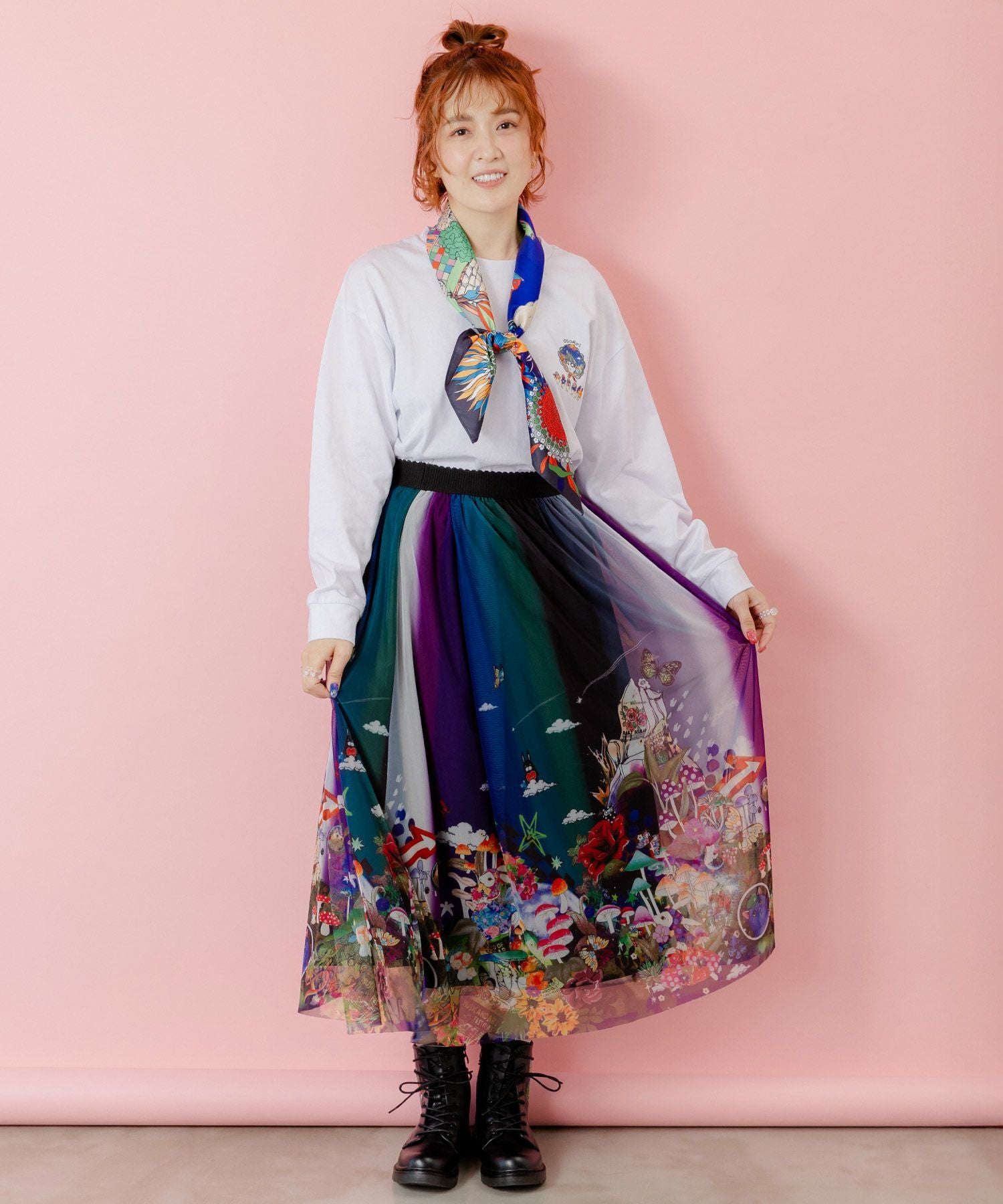 153627：キノコの惑星柄チュールスカートの通販-ScoLar