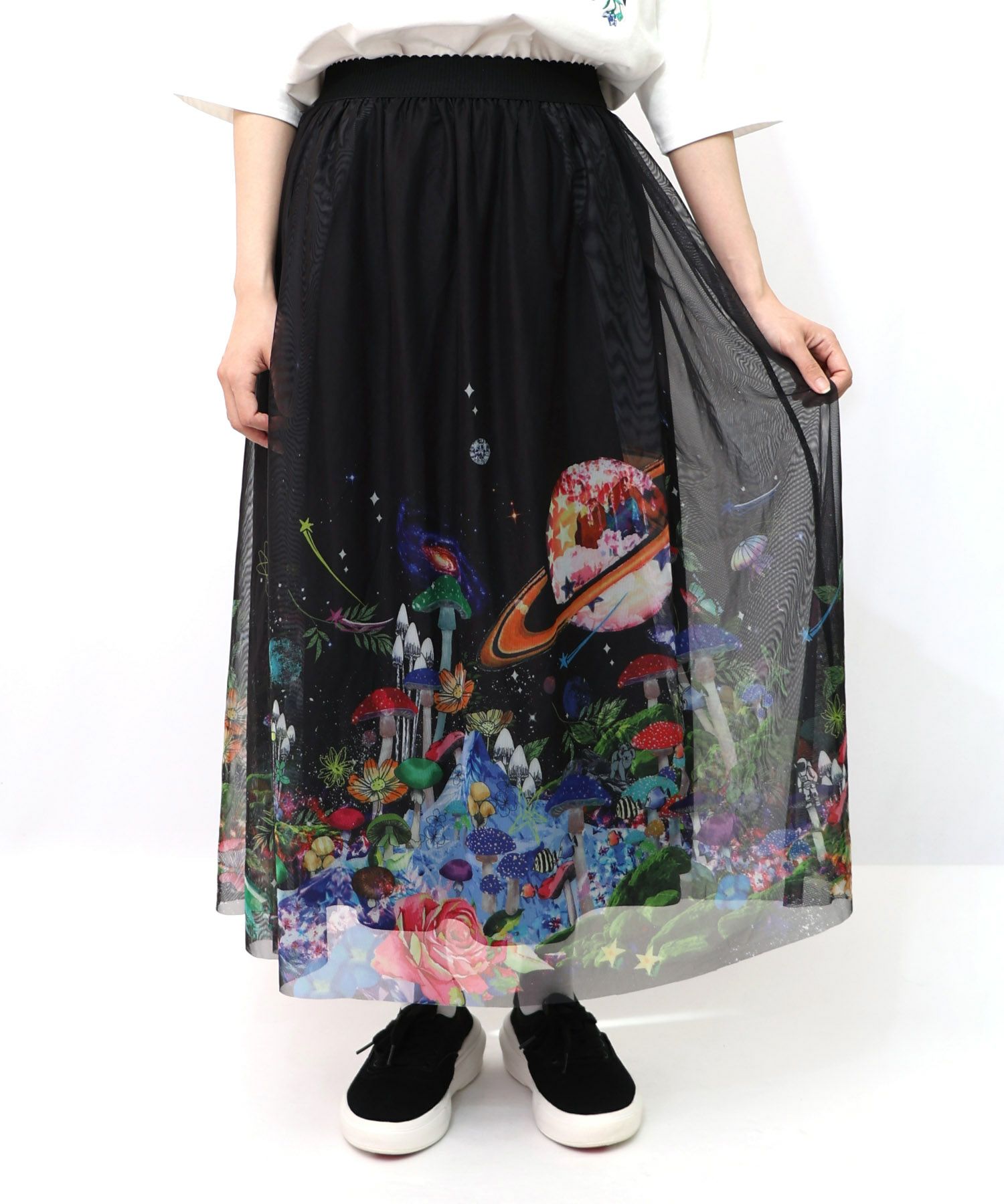 153627：キノコの惑星柄チュールスカートの通販-ScoLar