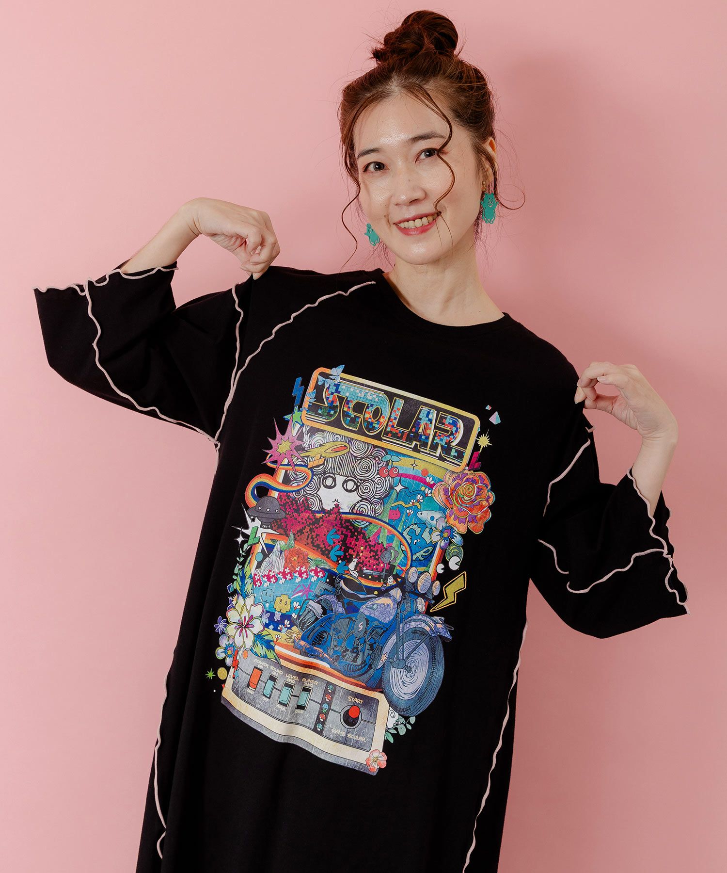 153625：バイクゲーム柄メロウ切替ワンピースの通販-ScoLar