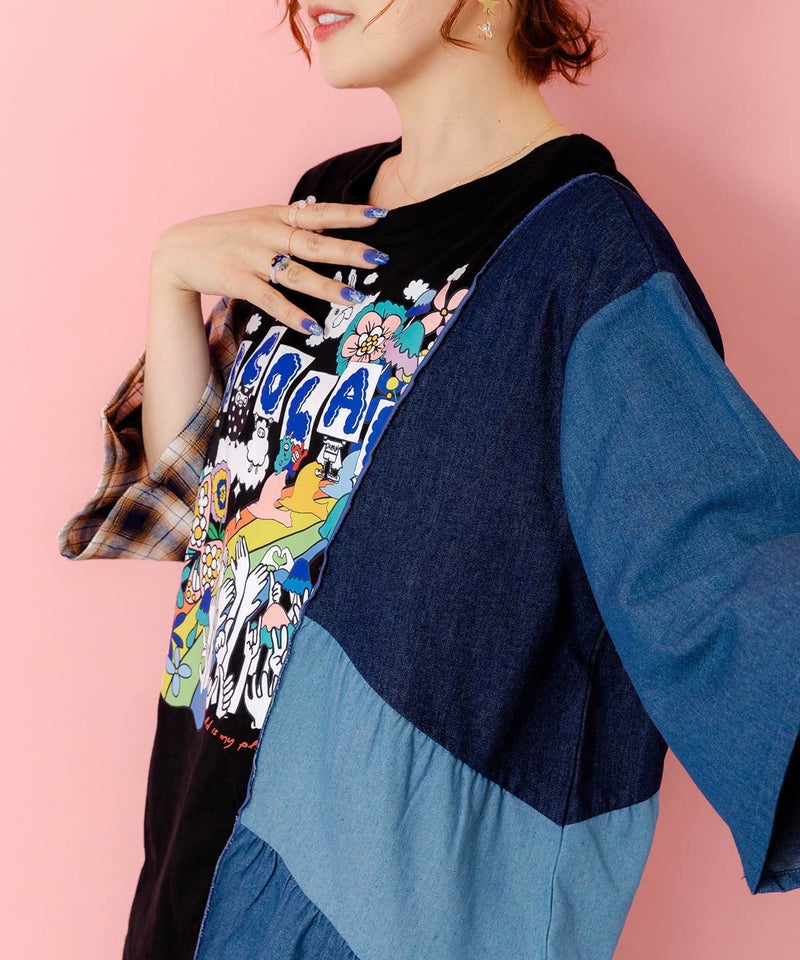 26周年スタート柄 チェック×デニム切替チュニック-8