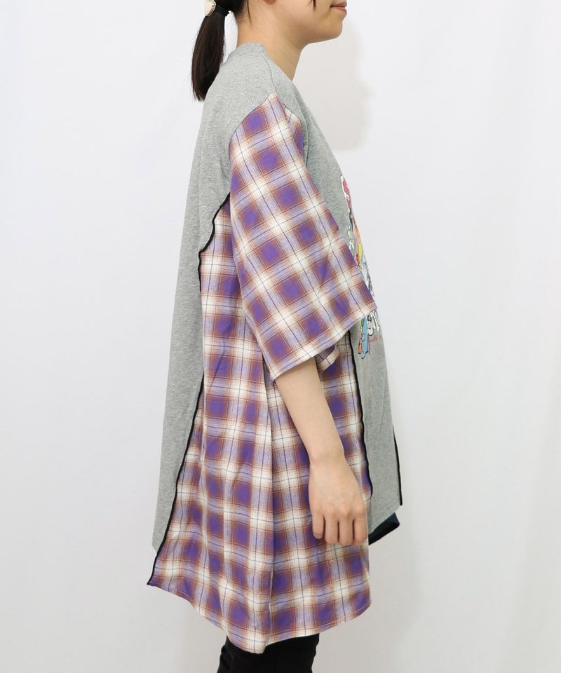 26周年スタート柄 チェック×デニム切替チュニック-11