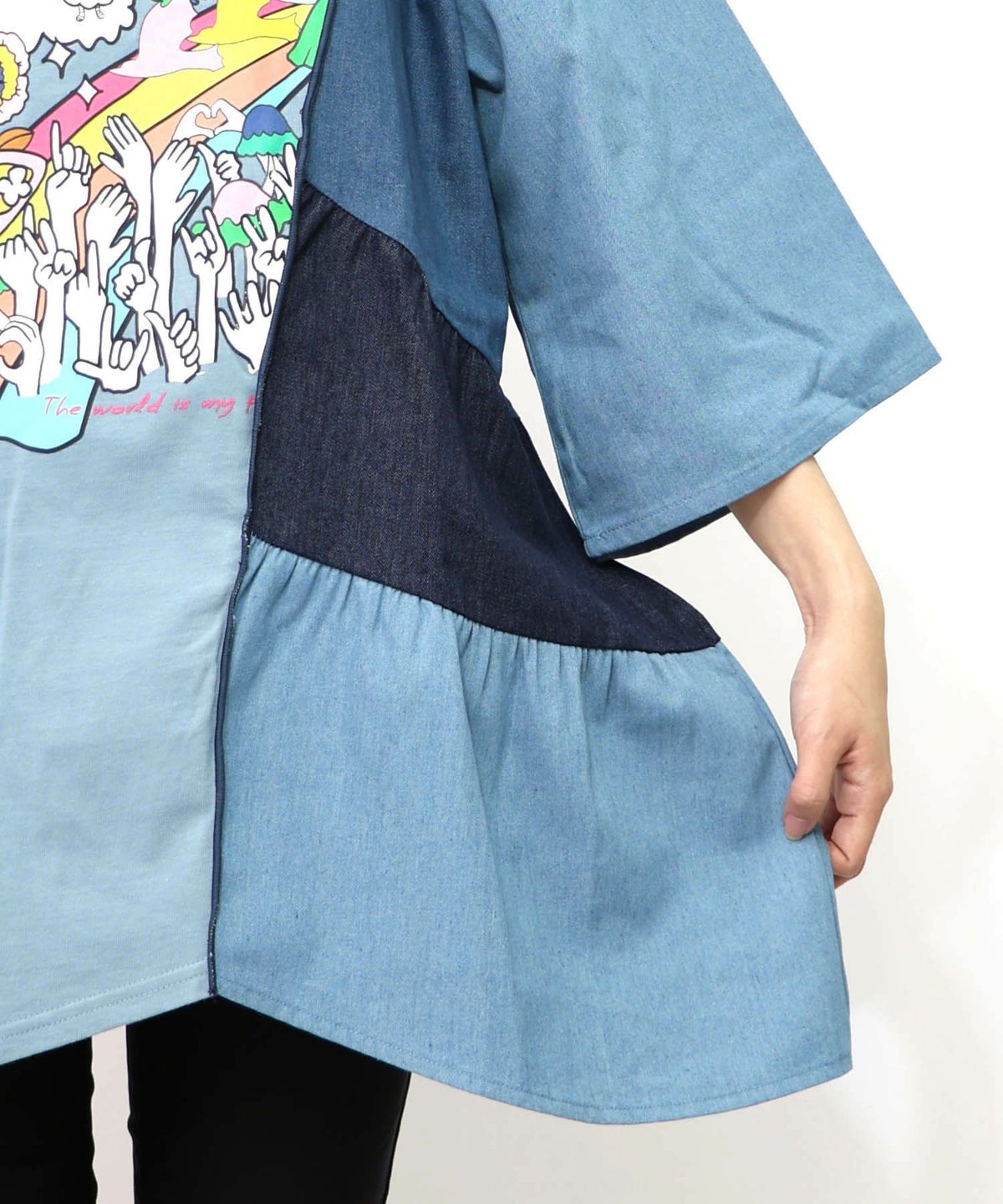 26周年スタート柄 チェック×デニム切替チュニック-28