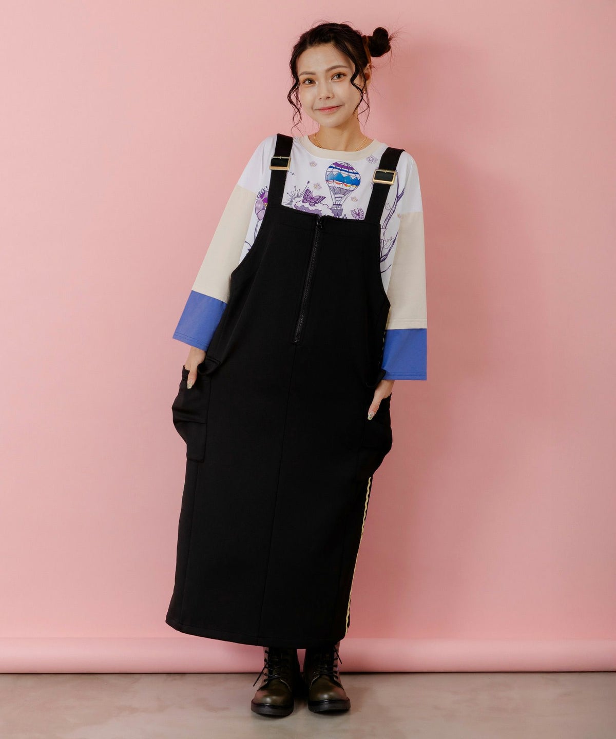 花柄刺繍ジャージワンピース-3