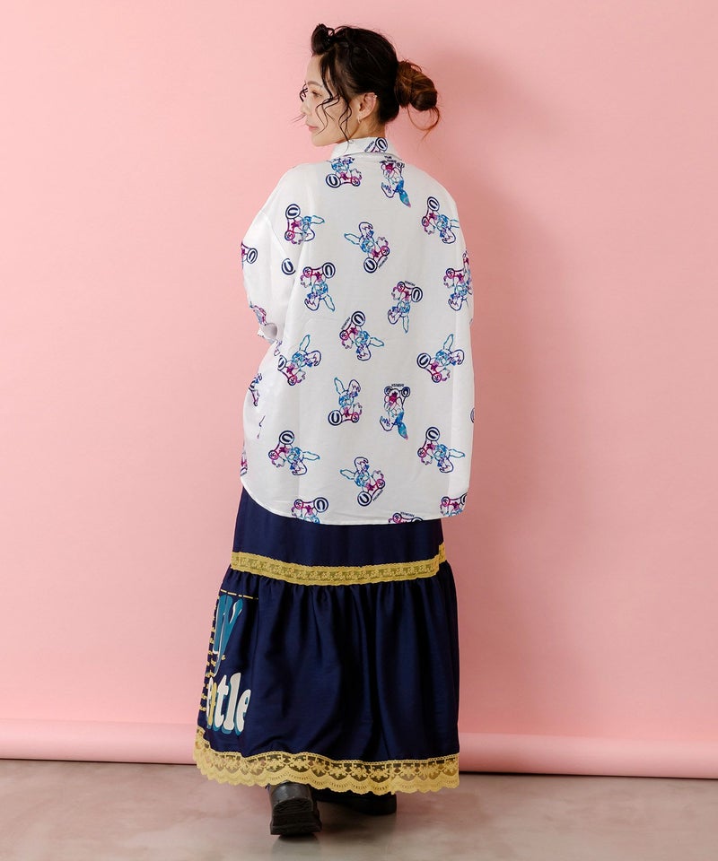 スカラーグラフィック柄 レース×サテンスカート-5