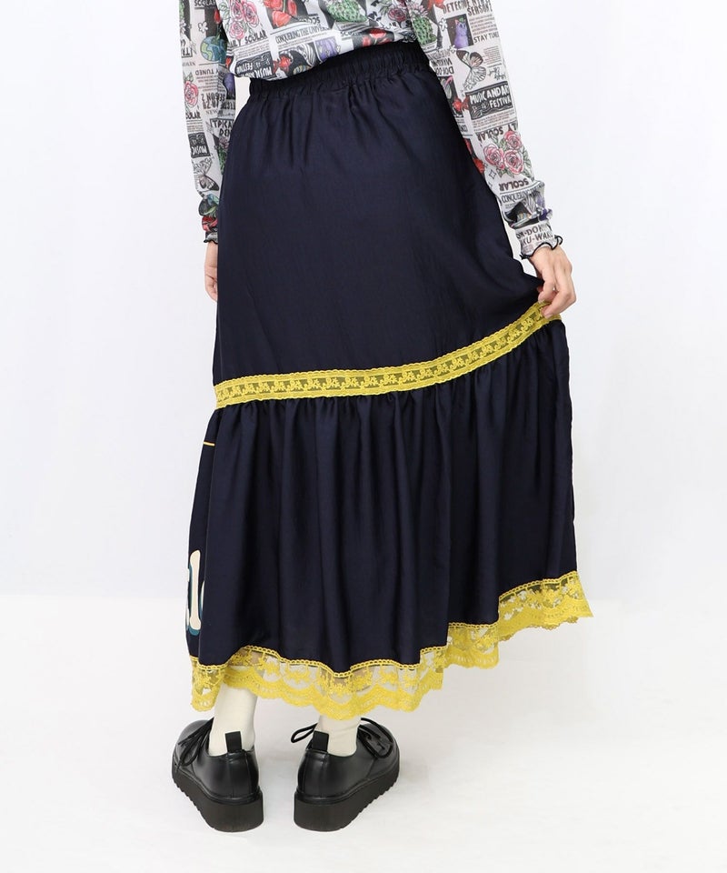 スカラーグラフィック柄 レース×サテンスカート-11