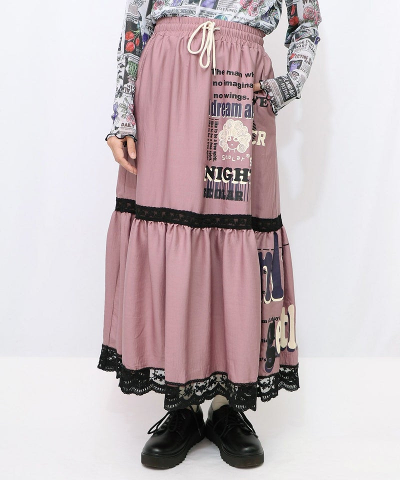 スカラーグラフィック柄 レース×サテンスカート-17