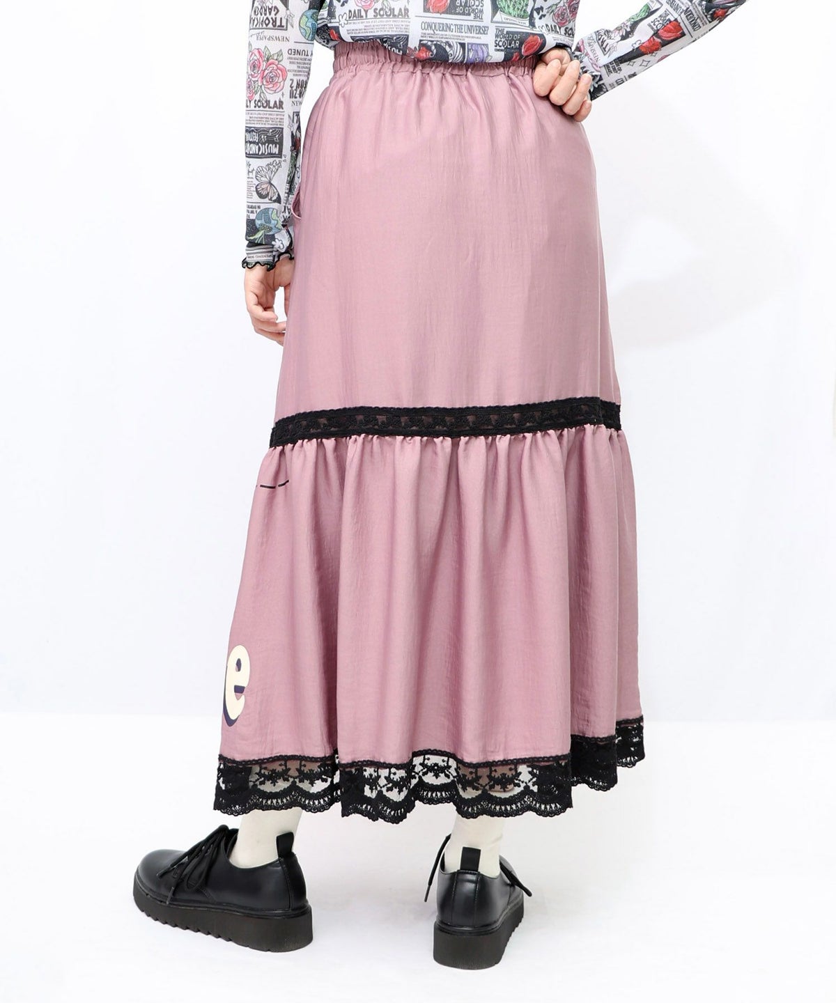 スカラーグラフィック柄 レース×サテンスカート-19