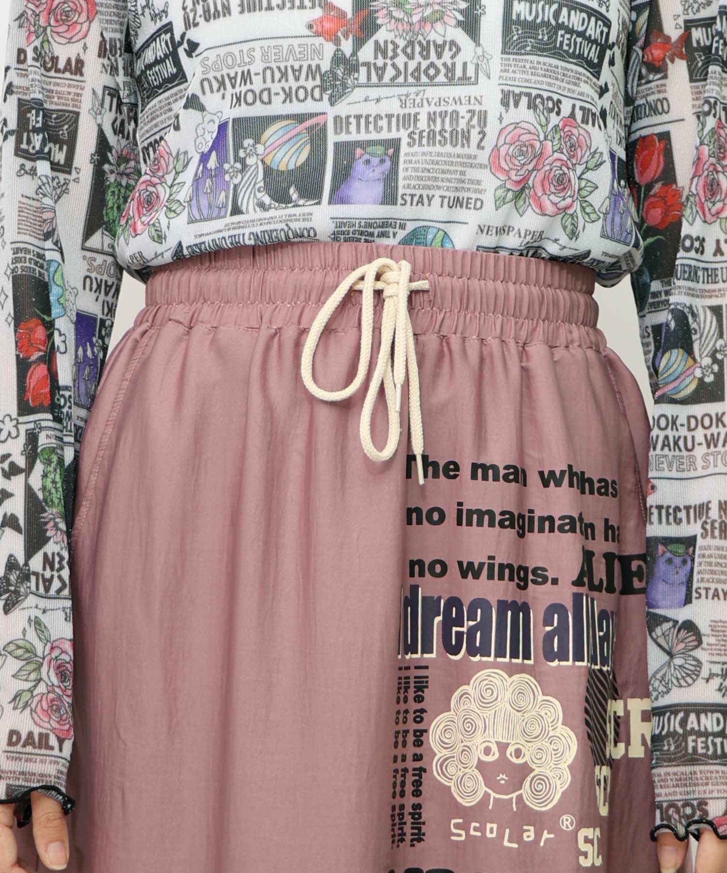 153608：スカラーグラフィック柄 レース×サテンスカートの通販-ScoLar