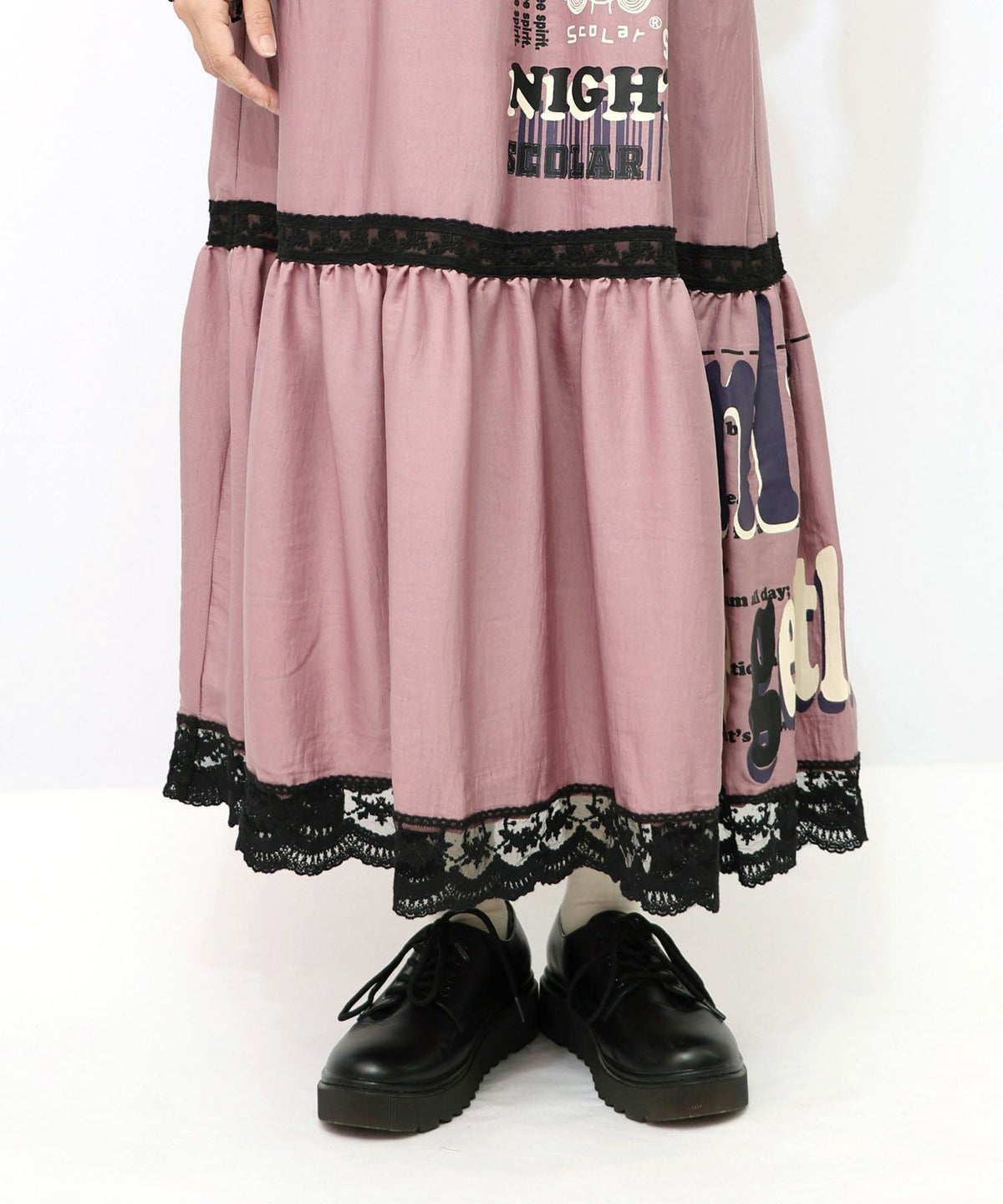 スカラーグラフィック柄 レース×サテンスカート-23