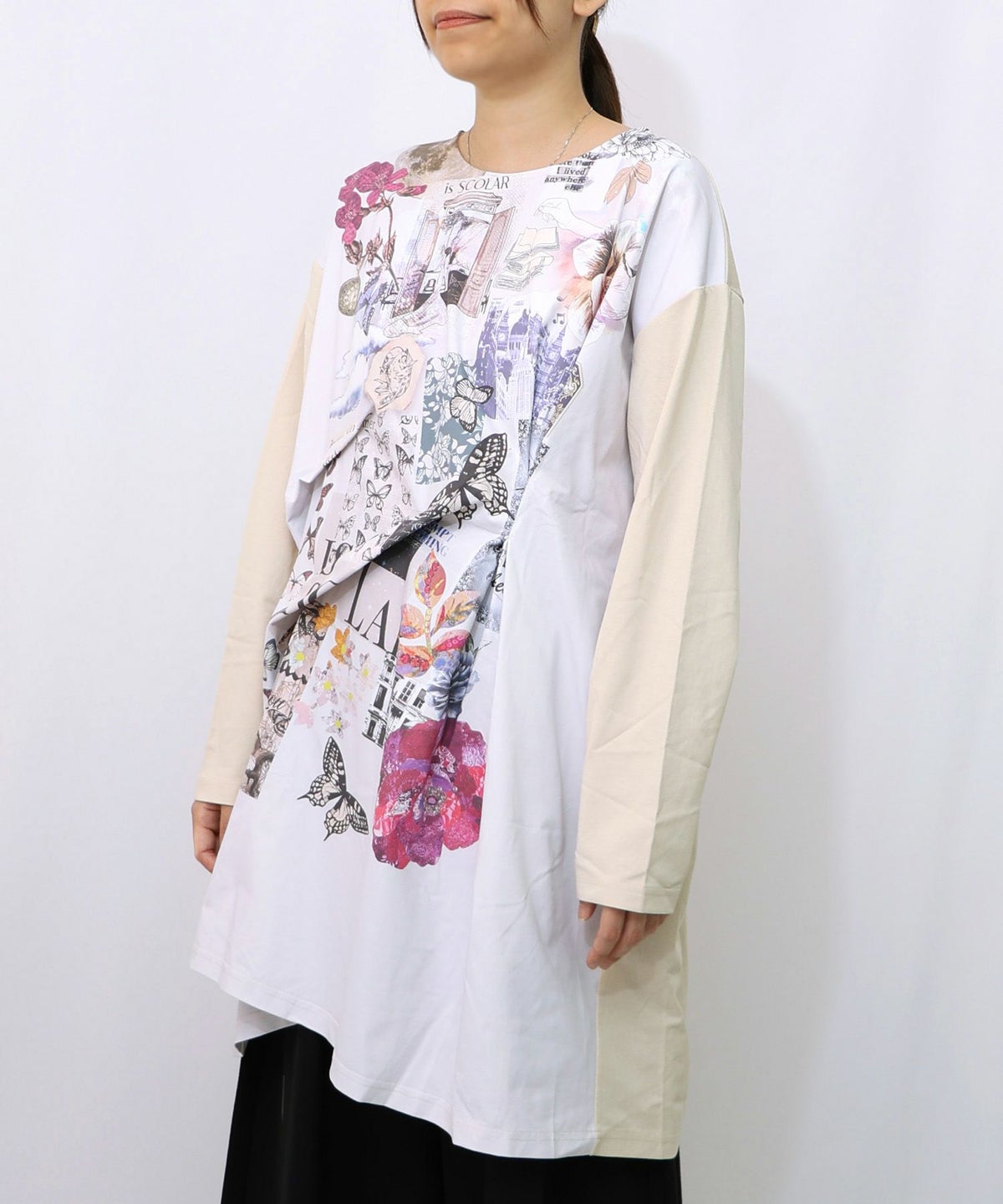 花蝶コラージュ柄ワンピース-8