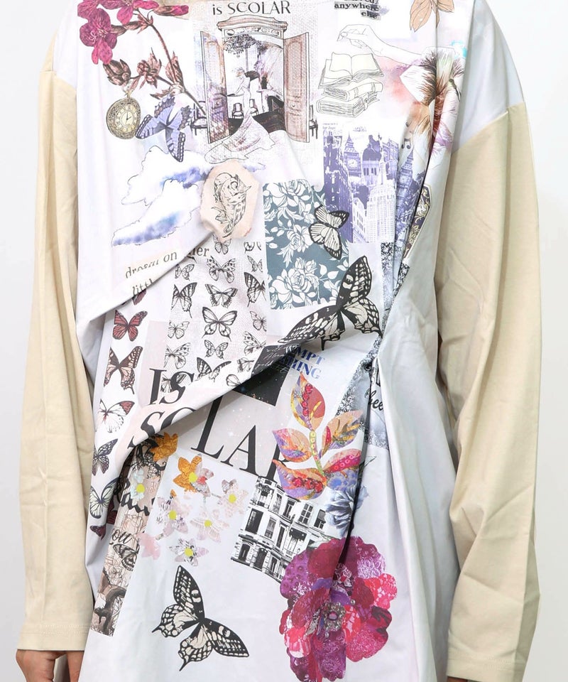 花蝶コラージュ柄ワンピース-10