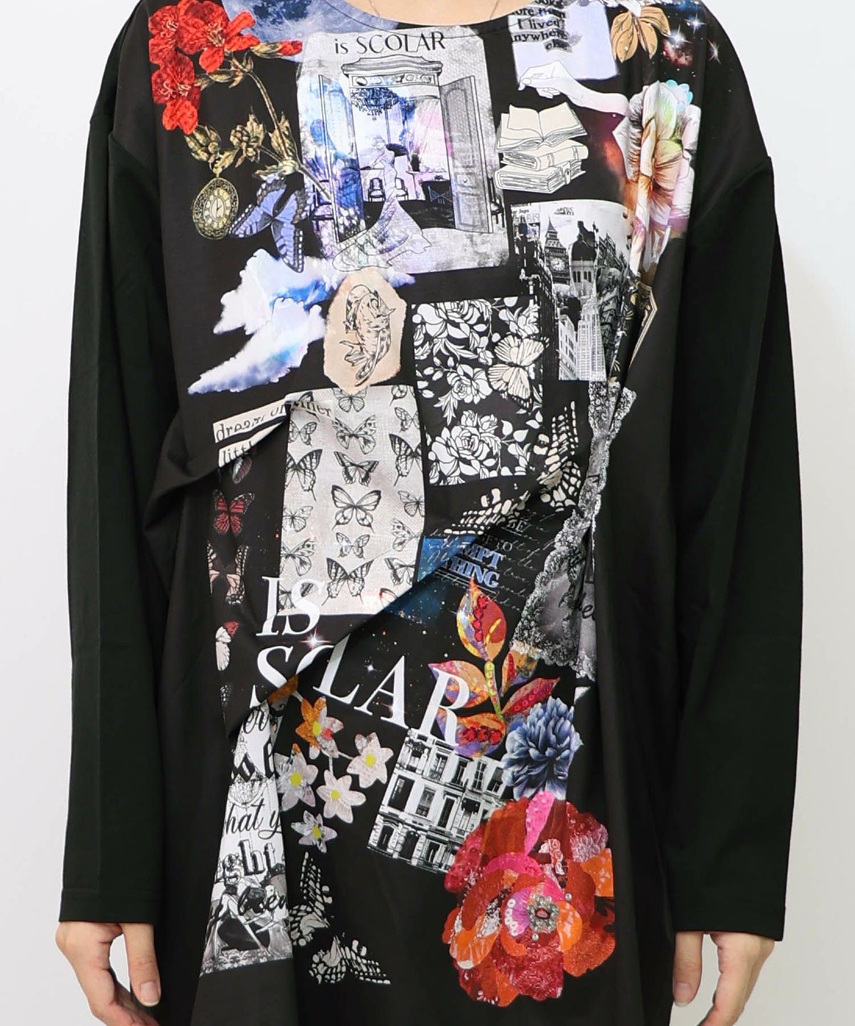 花蝶コラージュ柄ワンピース-14