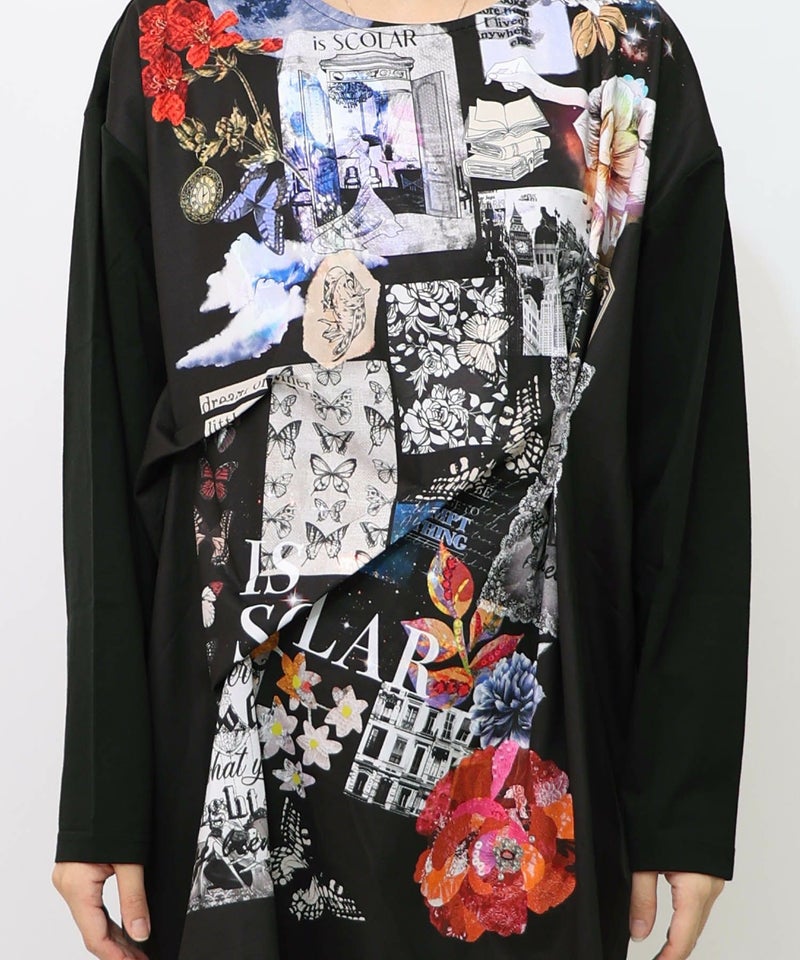 花蝶コラージュ柄ワンピース-14