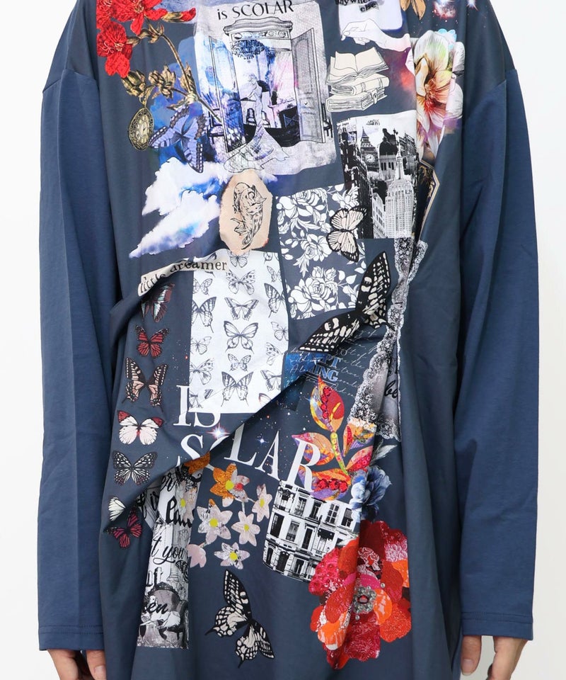 花蝶コラージュ柄ワンピース-18