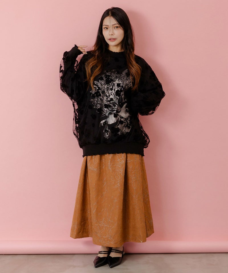 パリ・アート柄 リバーシブルプリーツスカート-5