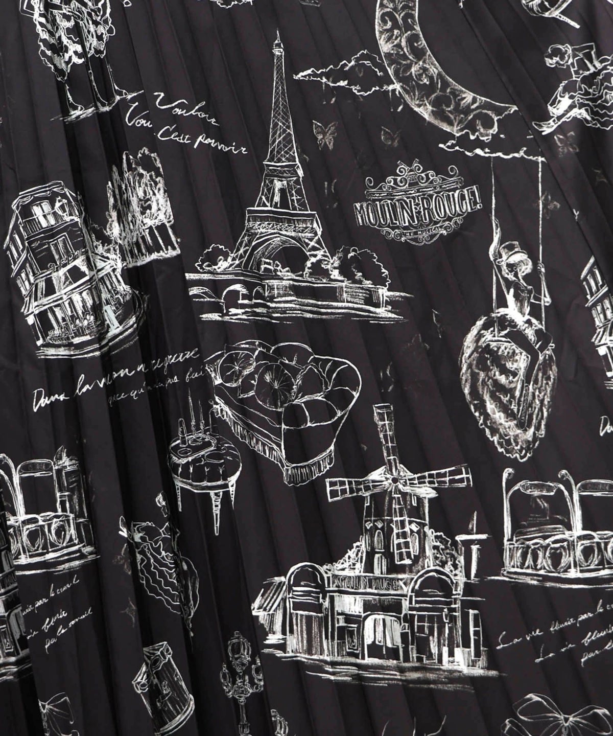 パリ・アート柄 リバーシブルプリーツスカート-12