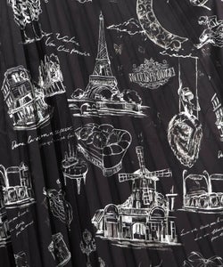 パリ・アート柄 リバーシブルプリーツスカート-12