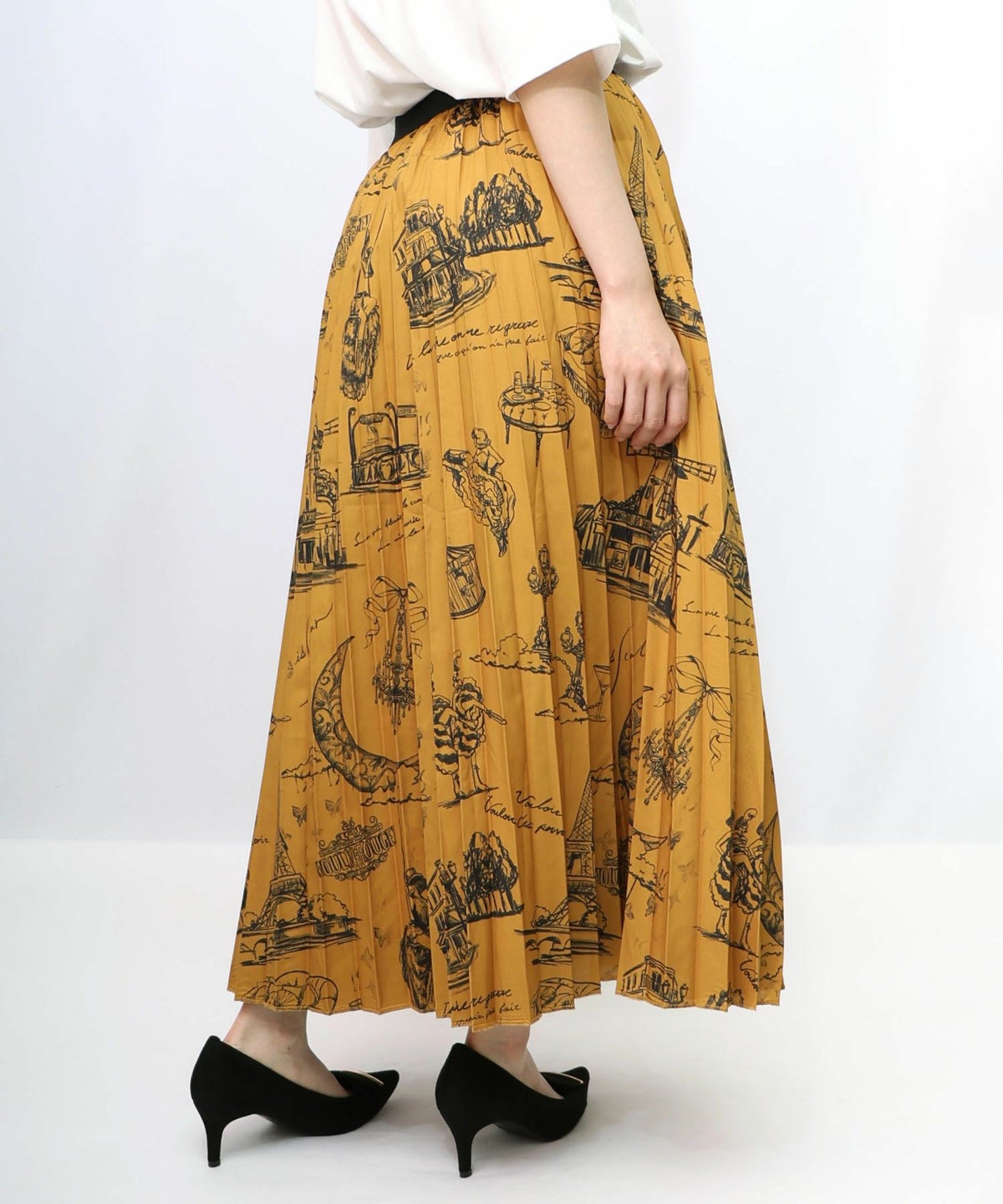 パリ・アート柄 リバーシブルプリーツスカート-23
